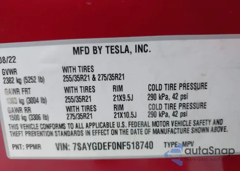 2022 Tesla Model Y Performance Dual Motor All-Wheel Drive from USA, damaged, VIN 7SAYGDEF0NF518740